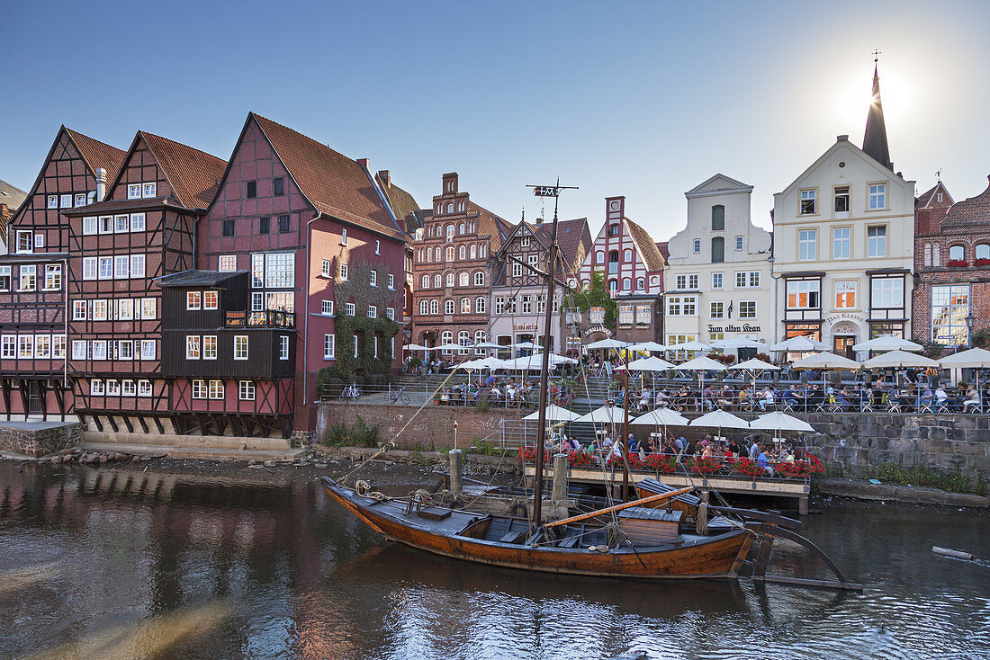 Stintmarkt by the old harbour in the Hanseatic town Lüneburg, Lower Saxony, Northern Germany, Germany, Europe