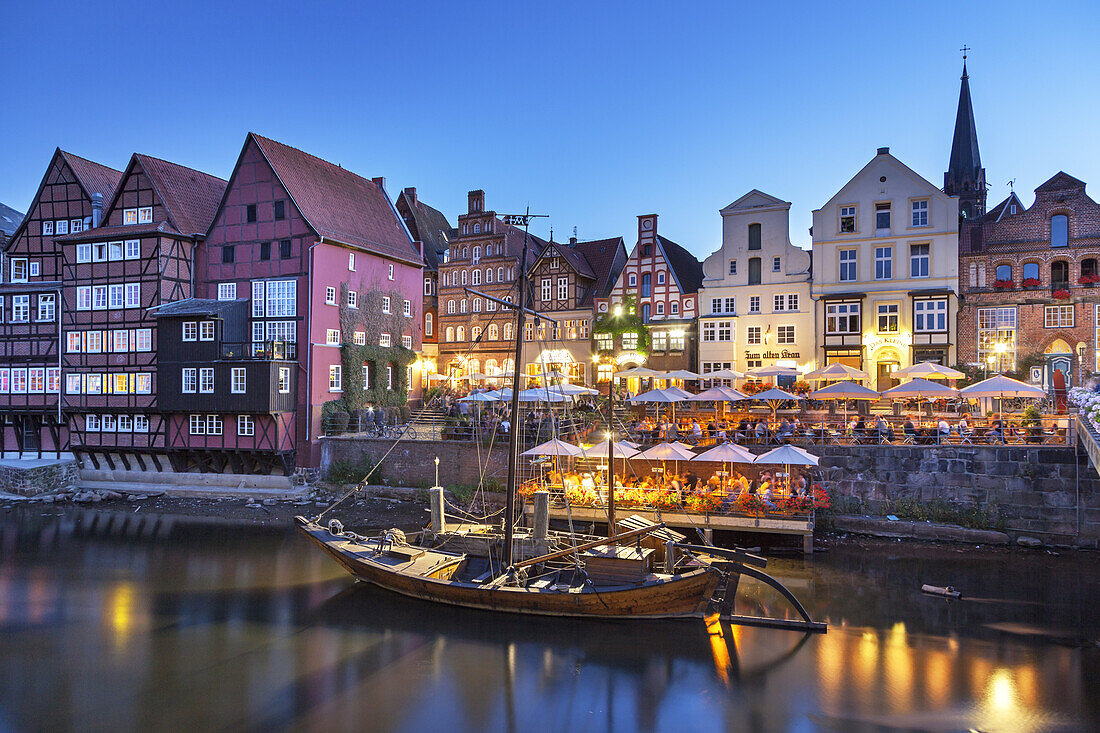 Stintmarkt by the old harbour in the Hanseatic town Lüneburg, Lower Saxony, Northern Germany, Germany, Europe