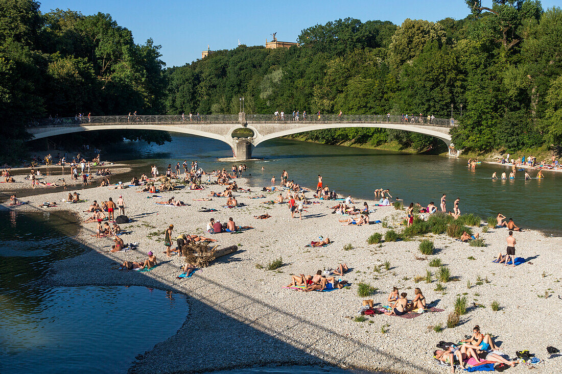 bathing at Isar river in Munich, Upper Bavaria, Germany, Europe
