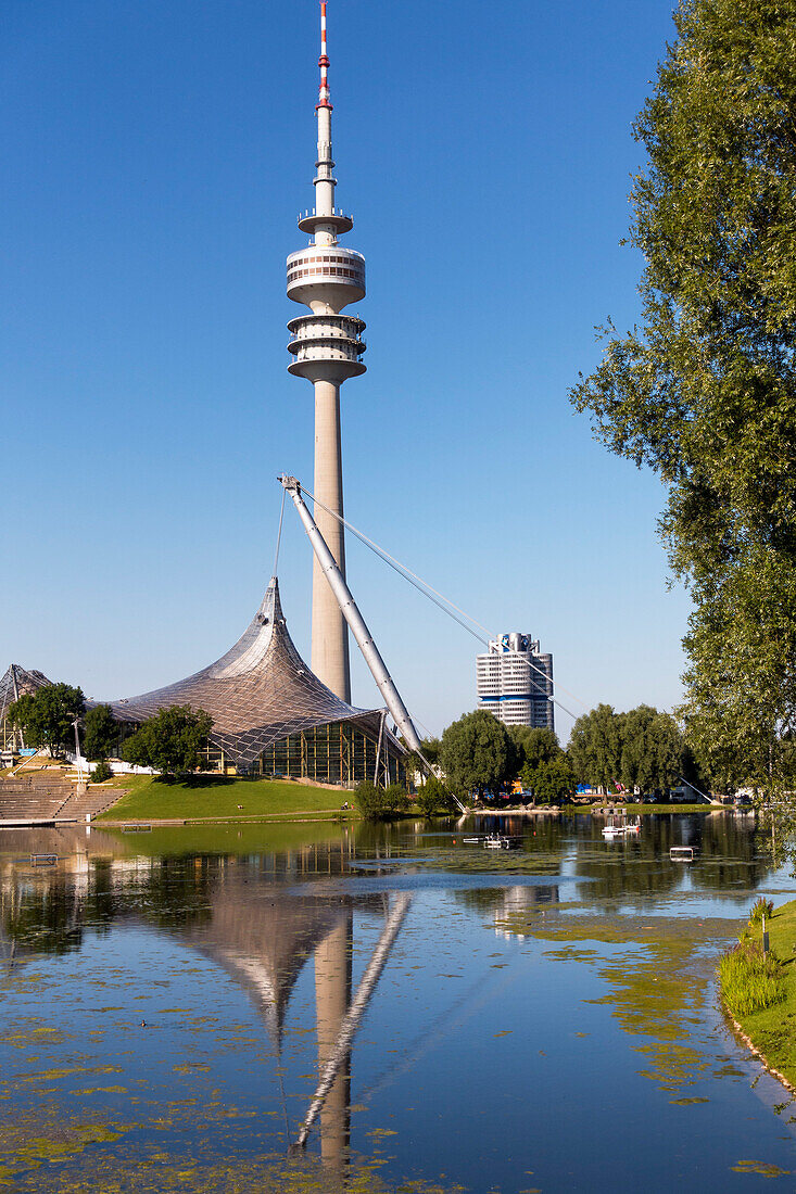 Olympic Stadium of Munich, television tower, BMW house, Munich, Bavaria, Germany