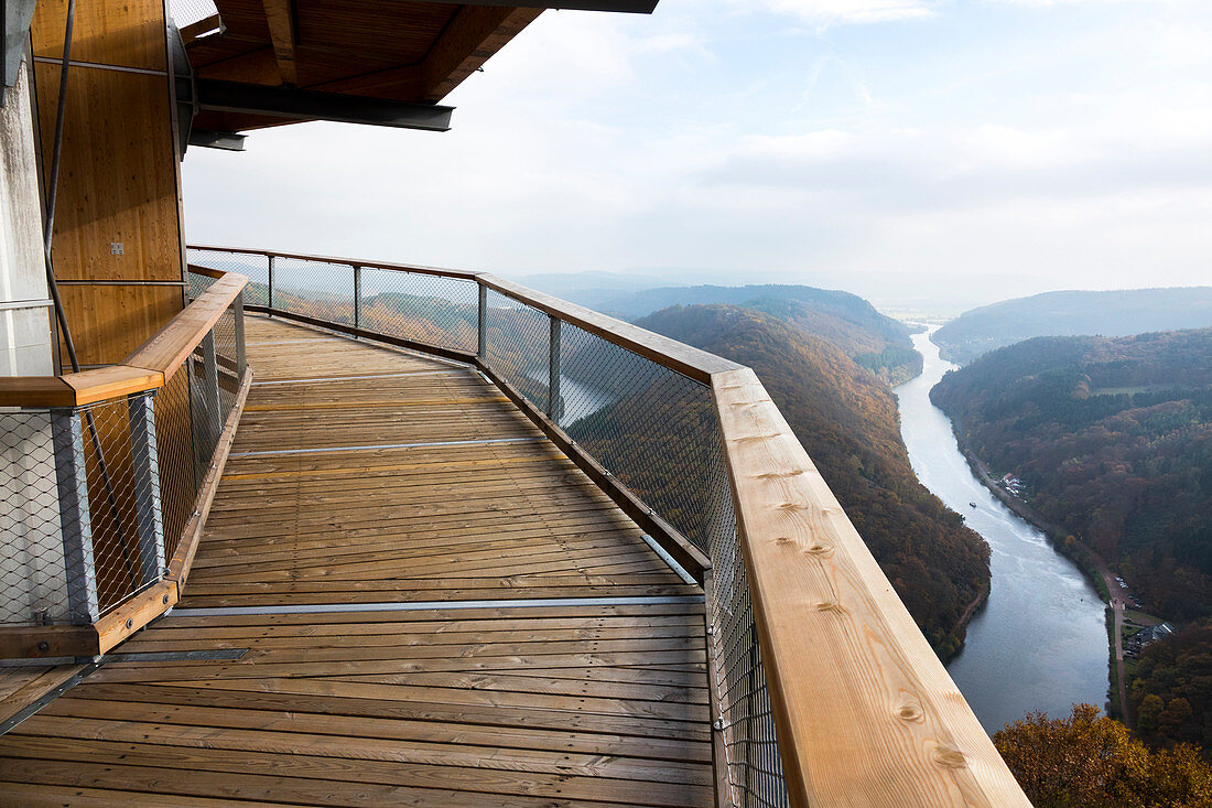 Canopy walkway, Saar River in autumn, Germany, Europe