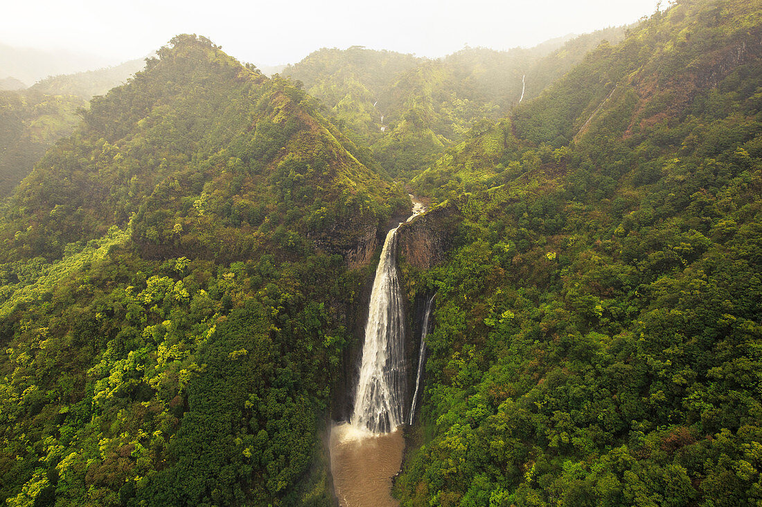 Scenic View Of Manawaiopuna Falls On Kauai, Hawaii