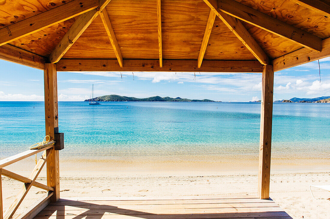 Empty Caribbean White Sand Beach And Turquoise Water In Peter Island