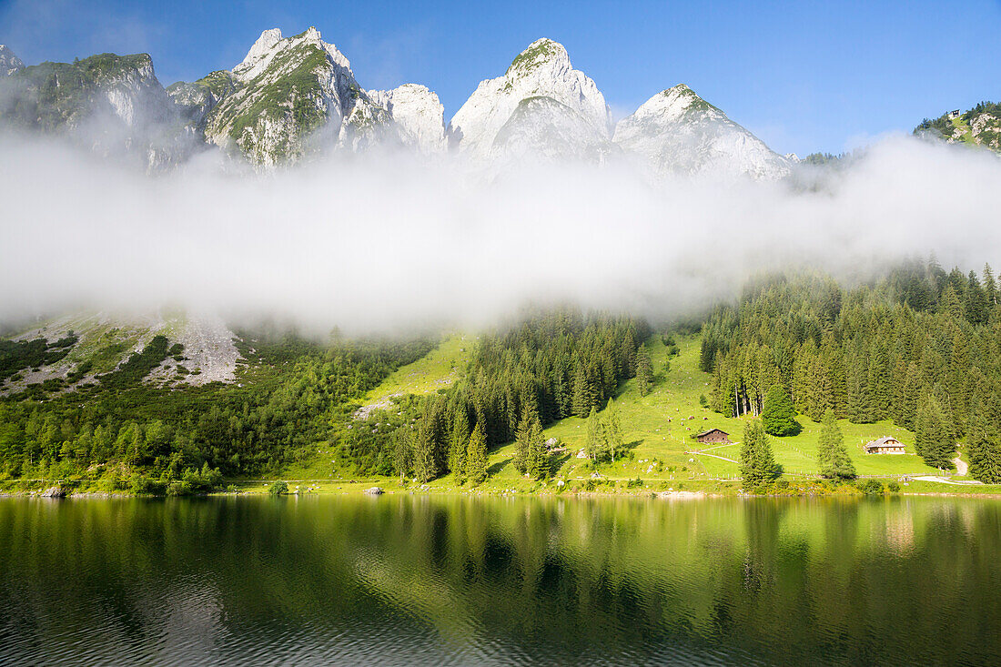 Gosaukamm and Mount Donnerkogel with Lower Lake Gosausee, Gosau, Salzkammergut, Upper Austria, Austria, Europe
