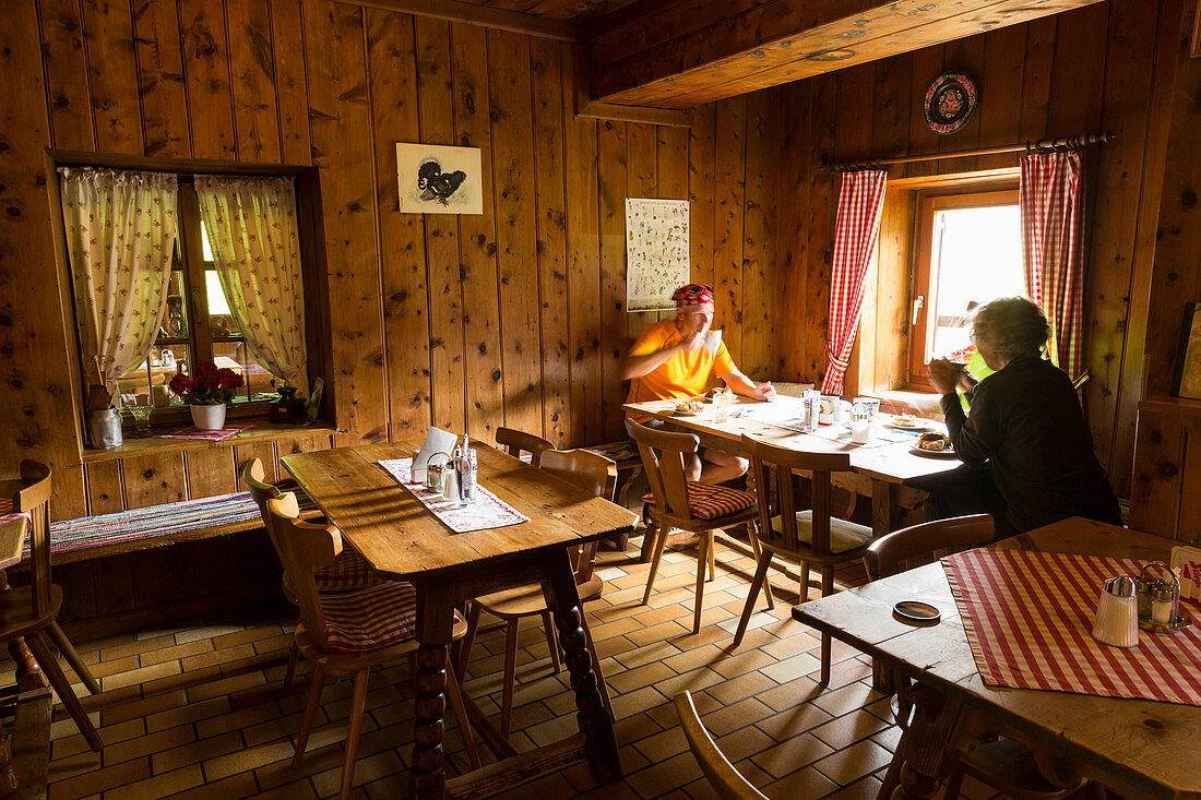 Lounge in Alpine hut Puehringer Huette, Bad Aussee, Styria, Austria, Europe