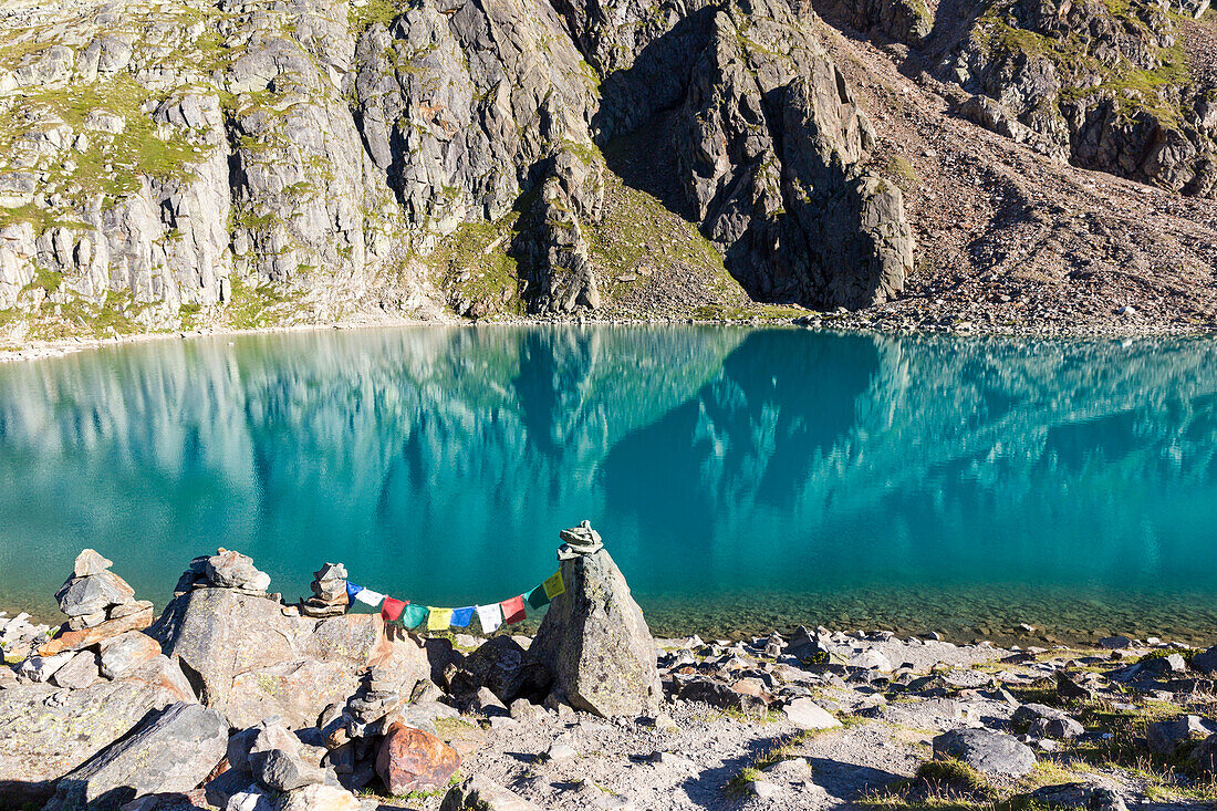 Blue lake, Sulzenautal, Stubaital, Tyrol, Austria, Europe