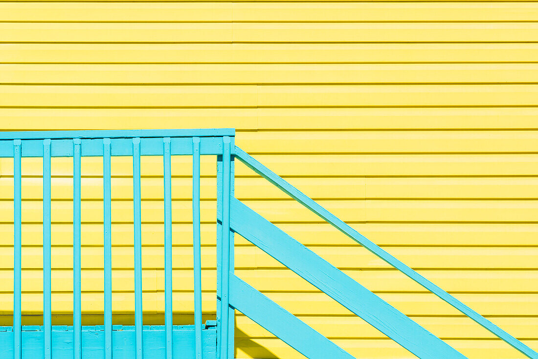 Typical colourful staircase on the outside of a timber house, Fort Myers Beach, Florida, USA