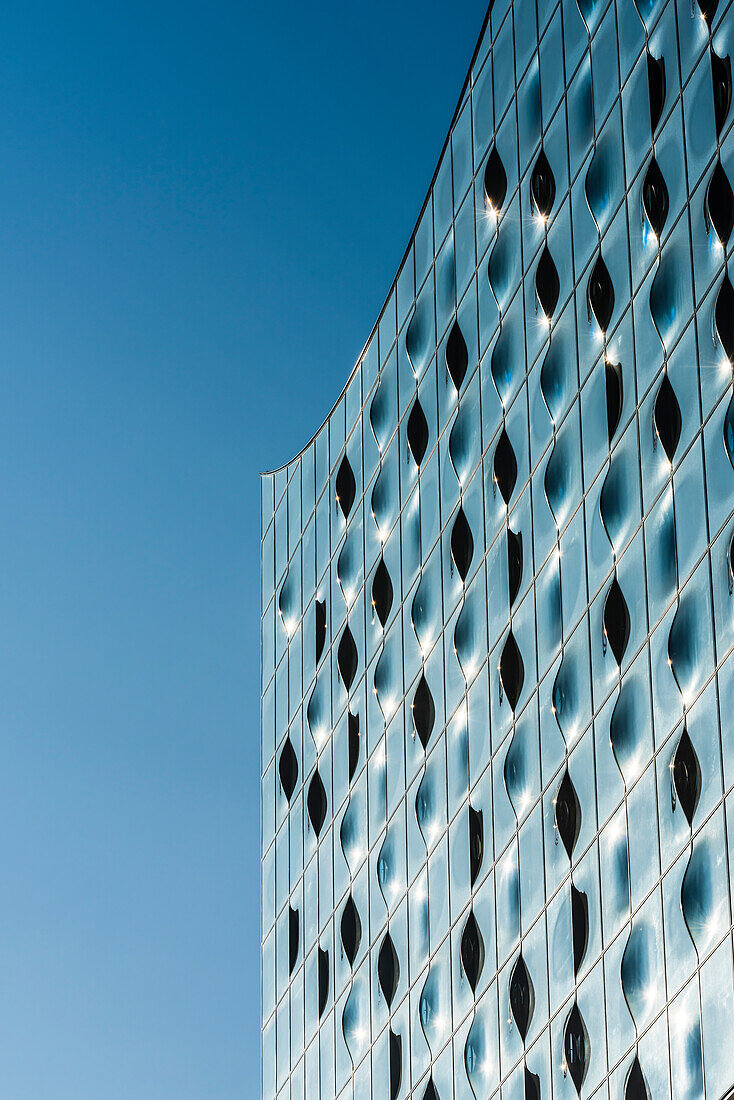 Side view at the unique formed windows of the Elbphilharmonie, Hamburg, Germany