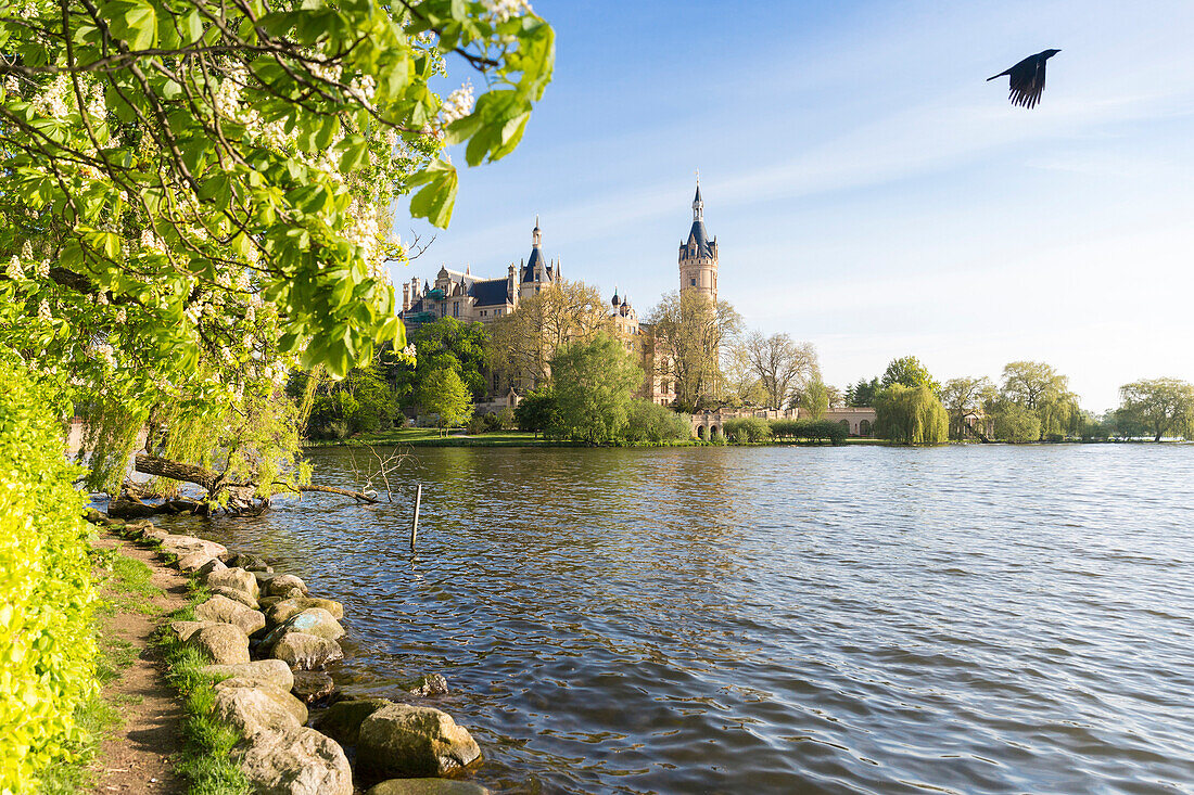 Schwerin castle, inner lake, provincial capital, Mecklenburg lakes, Schwerin, Mecklenburg-West Pomerania, Germany, Europe