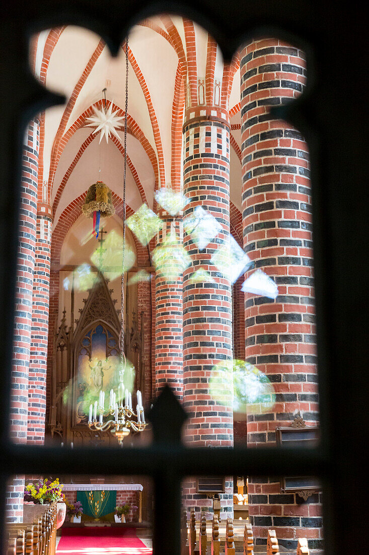 village church Hohen Viecheln, inside, gothic column, Mecklenburg lakes, Mecklenburg-West Pomerania, Germany, Europe