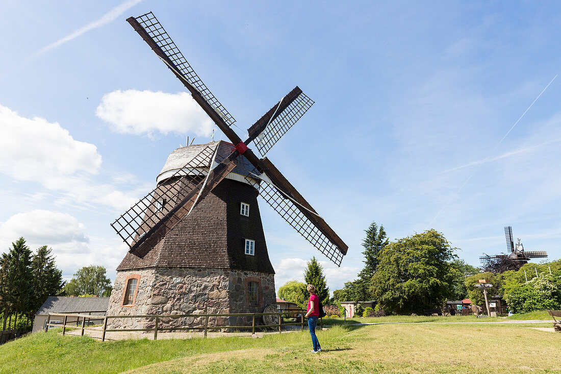 Windmill, wind mill museum, Woldegk, Mecklenburg lakes, Mecklenburg lake district, Mecklenburg-West Pomerania, Germany, Europe