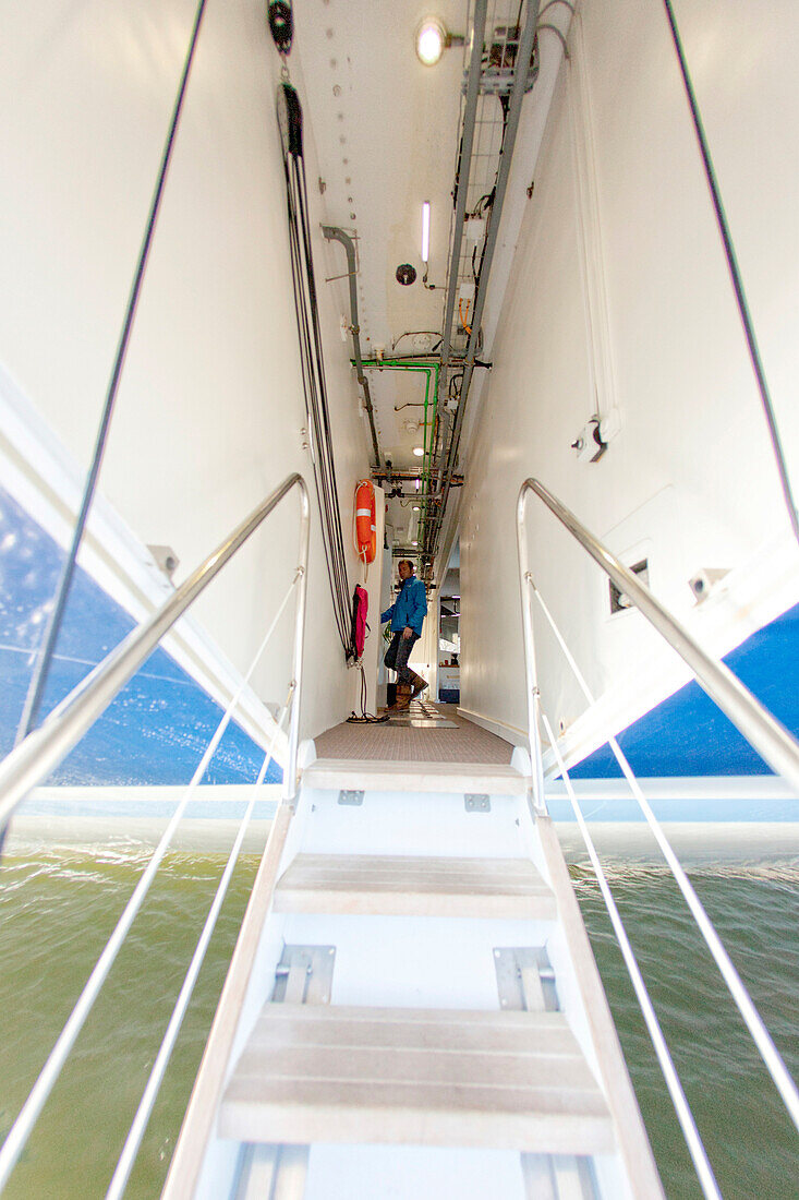 Trip on the Seine river with the Planet Solar yacht  between Rouen and the D'Amfreville lock. The MS T??ranor PlanetSolar is currently the largest solar boat ever built, Planet Solar was launched on March 31, 2010 after 3 years of feasibility studies, con