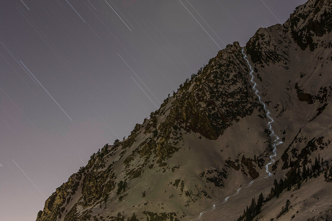 Man Snowboarding Suicide Chute On Mount Superior In Little Cottonwood Canyon