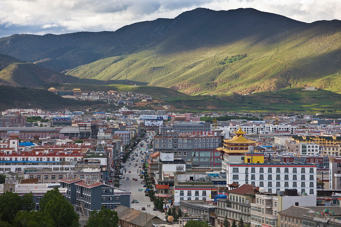 high angle view of houses in Gyalthang