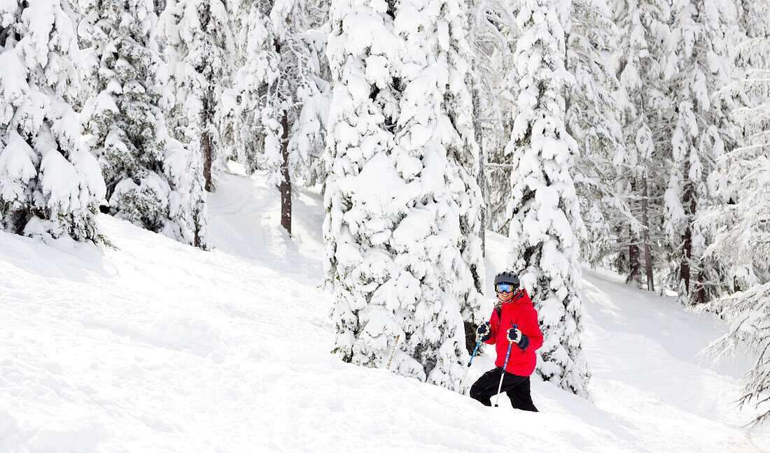 A Female Skier While Enjoying A Powder Day At Whitefish Mountain Resort