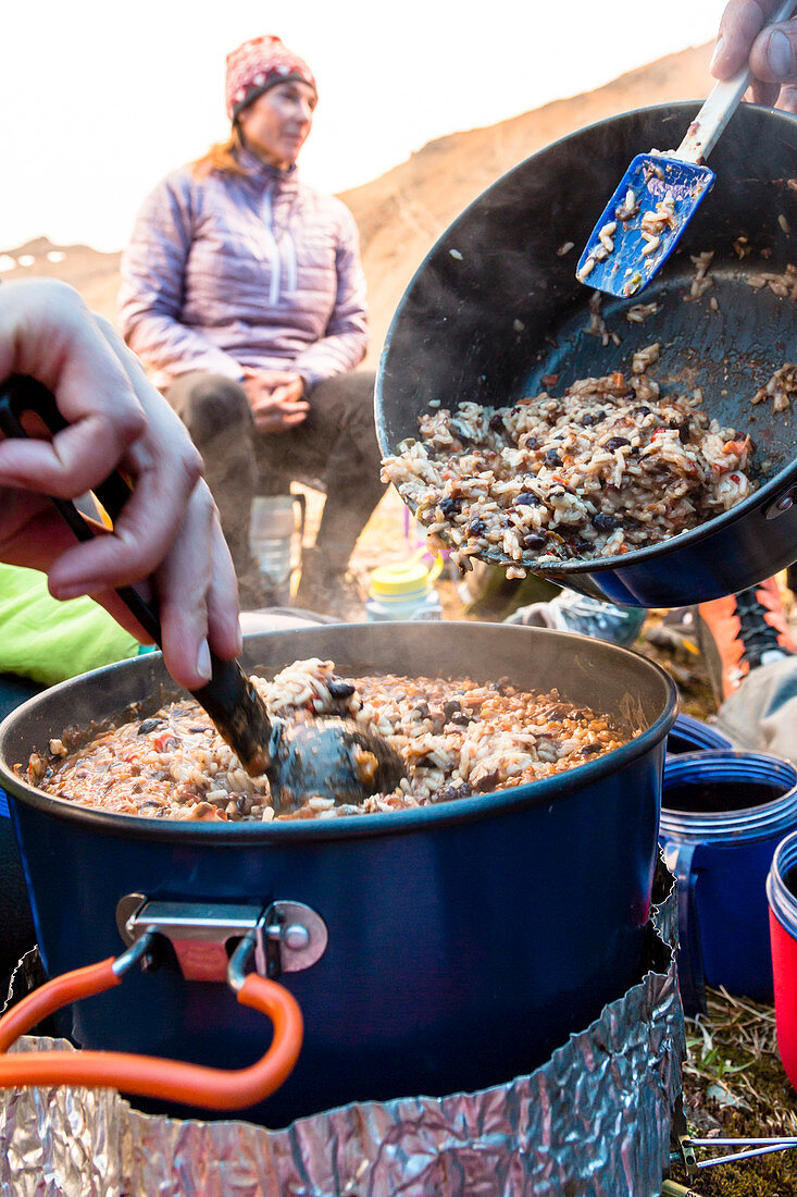 Food Is Rehydrated And Served In Camp On A Hiking Trip In Lake Clark National Park And Preserve, Alaska, Usa
