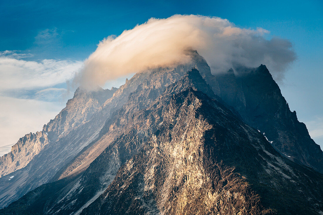Cloud Cap Over An Unnamed Mountain At Lake Clark National Park And Preserve Near Turquoise Lake, Alaska, Usa