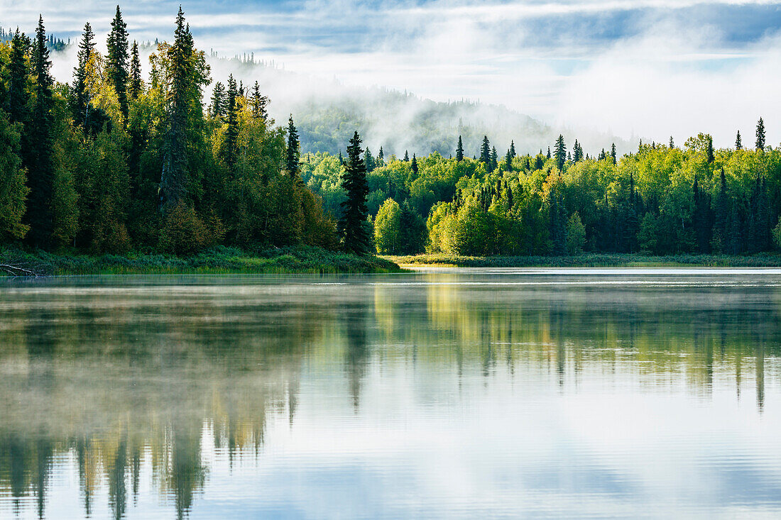 Morning Mist On Z-lake Near Talkeetna, Alaska, Usa