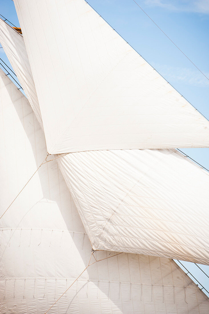 Detail of large canvas sails on a ship