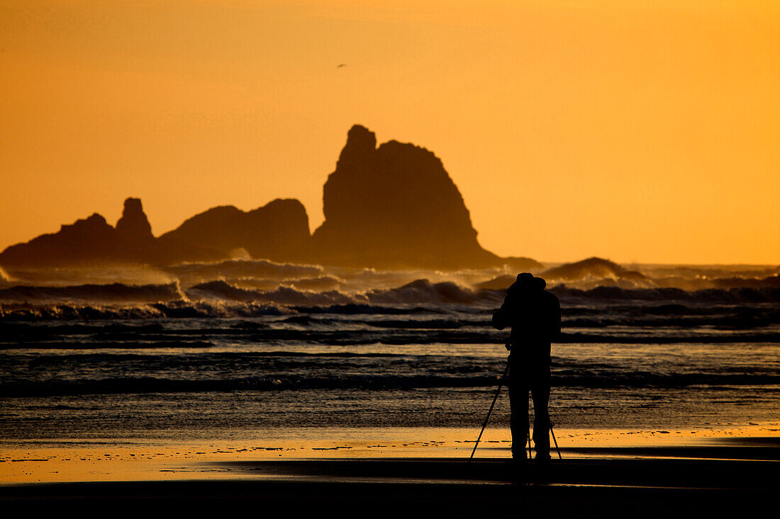 Photographer At Second Beach Of Olympic National Park