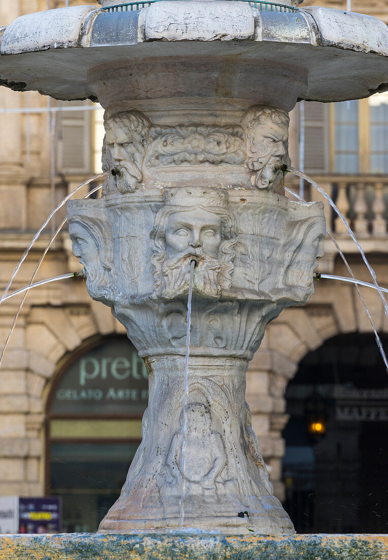 Verona, Italien, Europa, Details der Brunnen auf der Piazza delle Erbe