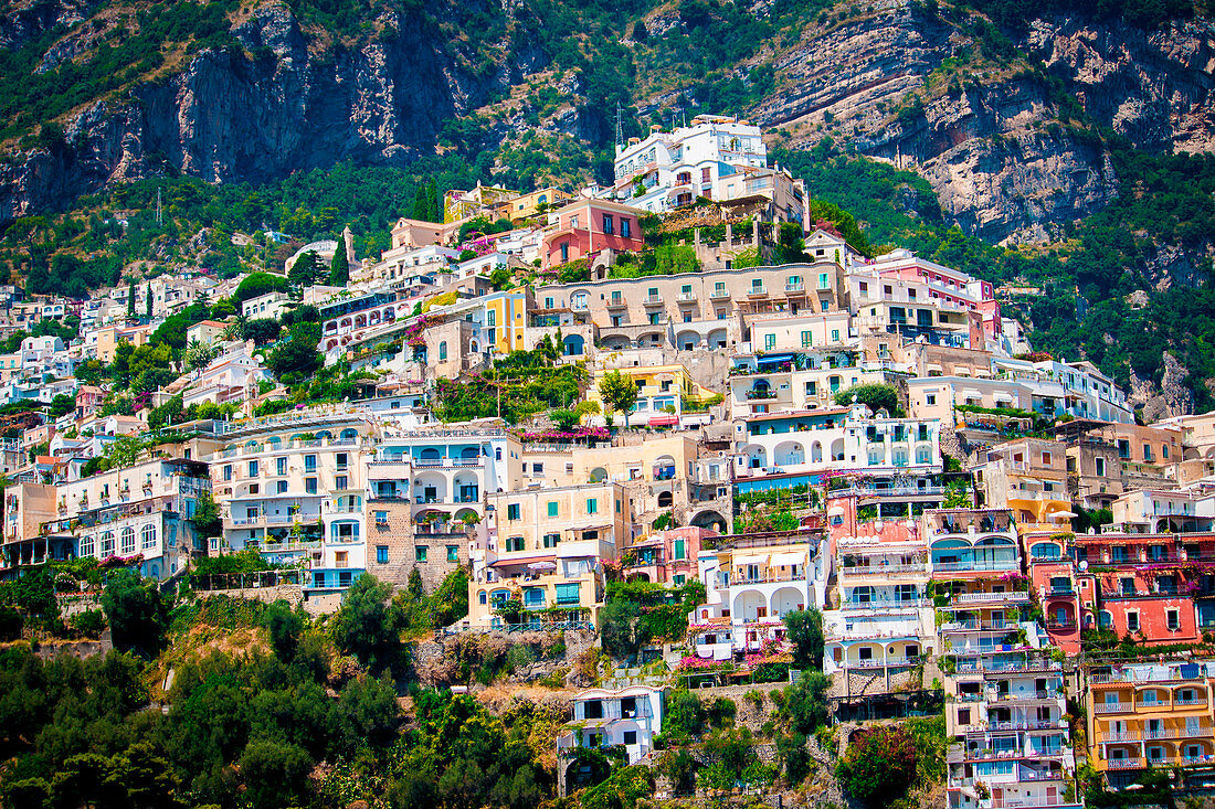 Positano, Kampanien, Salerno, schöne Stadt an der Amalfiküste