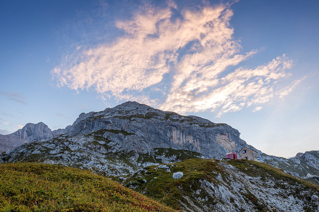 Bivouac and refuge Tiziano, group of Marmarole, Ansiei Valley, Auronzo di Cadore, Belluno district, Veneto, Italy, Europe