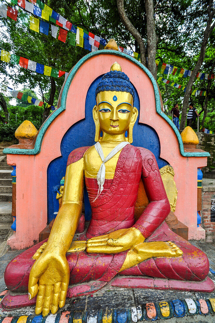 Buddha Statue in Swayambhunath temple, Kathmandu Valley, Nepal, Asia