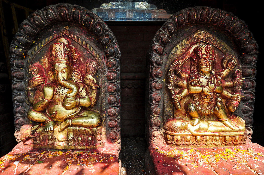 Statues of hindu deity in the streets of Kathmandu, Nepal, Asia