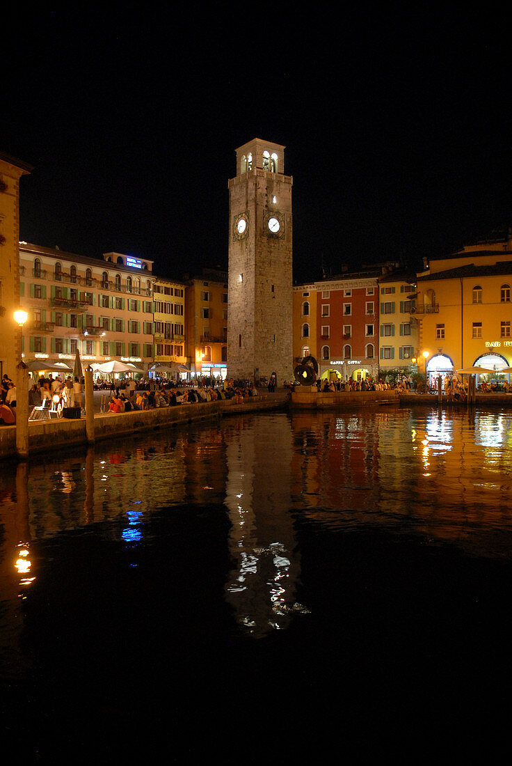 Night shot of Riva del Garda town, Garda lake, Trentino, Italy