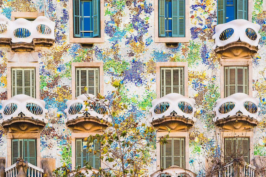 Barcelona, Catalonia, Spain, Southern Europe,  The unique Antoni Gaudi's architecture of Casa Batllo