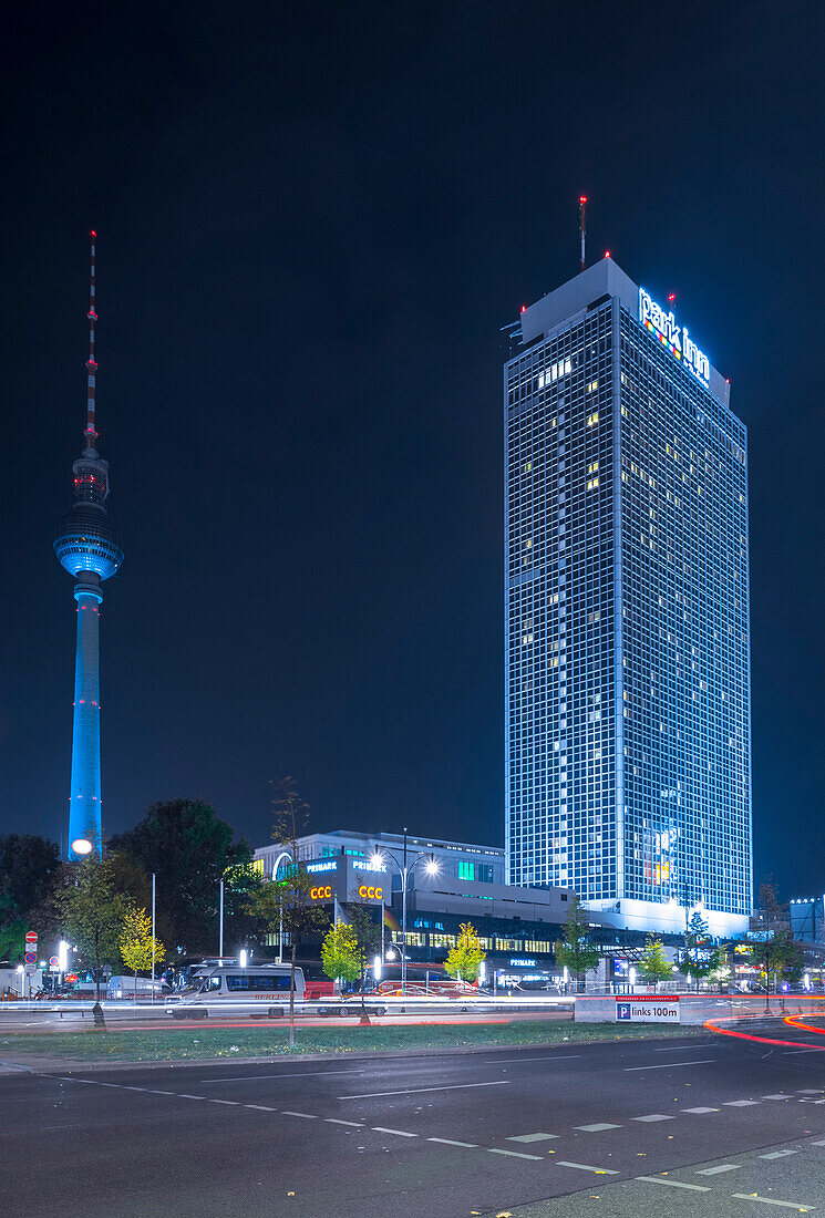 Streets near Fernsehturm and Holiday Inn hotel at Alexanderplatz, Berlin Mitte, Germany