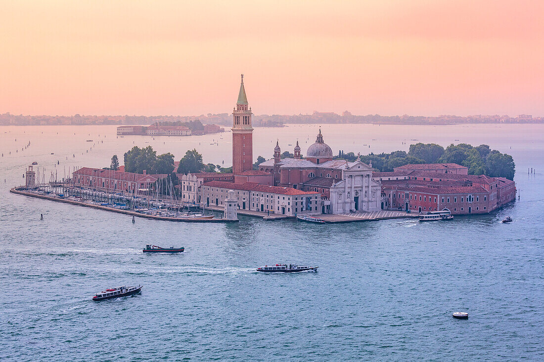 Europe, Italy, Veneto, Venice, aerial view of St,  George major island