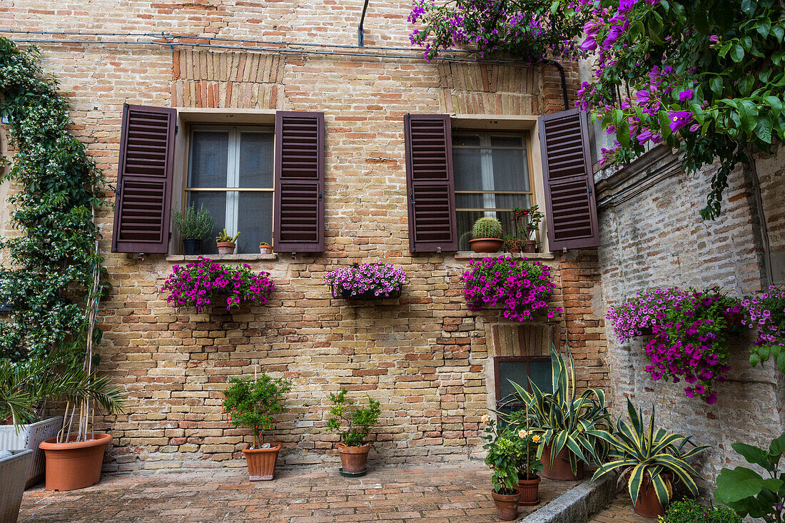 Details and typical architecture of houses of the old town of Corinaldo Province of Ancona Marche Italy Europe