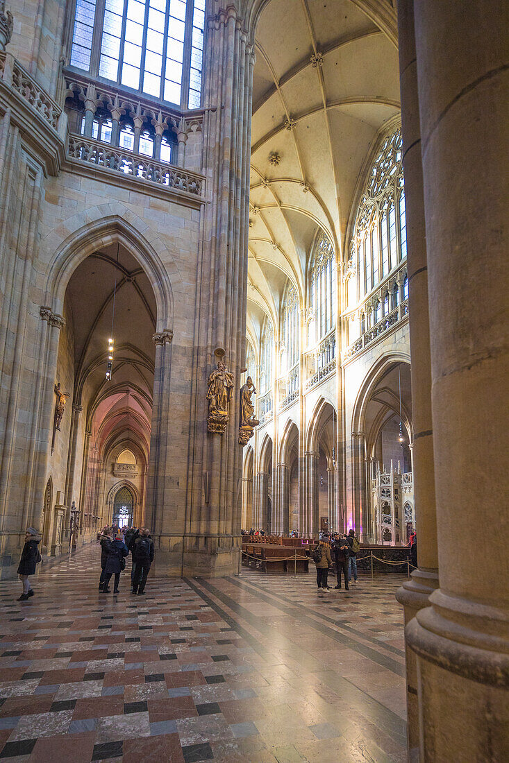 The historical nave of marble and the decorated interior of the Cathedral of Saint Vitus Prague Czech Republic Europe