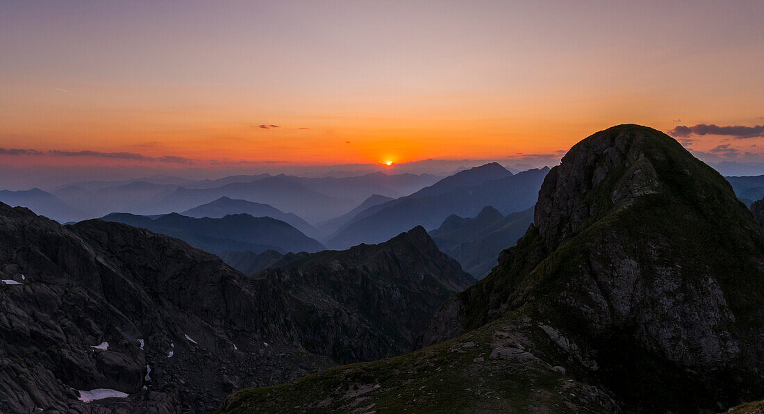 Sunset from Paradisin, Pizzo Tre Signori, Valgerola, Valtellina, Orobie, Lombardy, Italy, Alps
