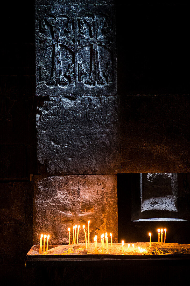 Interior of Geghard Monastery, Kotayk province, Armenia, Caucaus, Eurasia