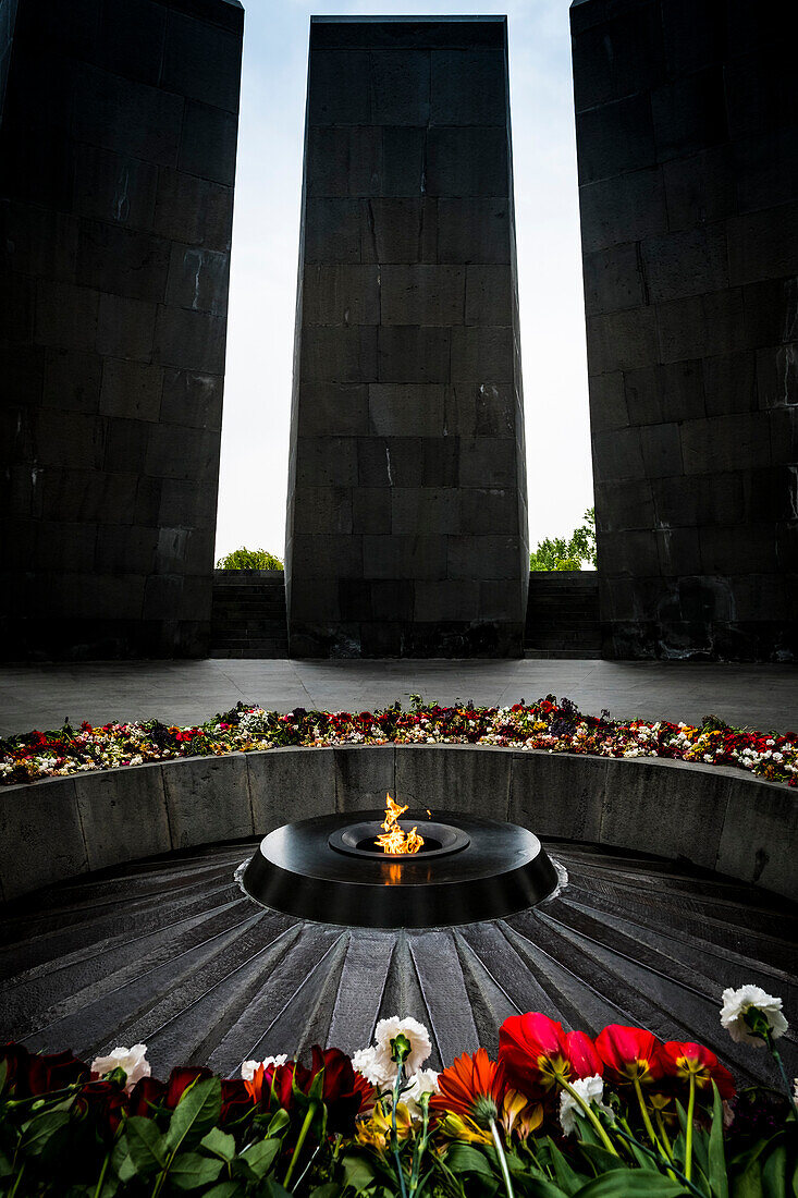 Eternal flame in the Tsitsernakaberd memorial monument of the Armenian Genocide, Yerevan, Armenia, Caucaus, Eurasia