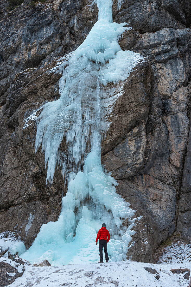 Frozen waterfall Rislà, Europe, Italy, Trentino Alto Adige, Trento district, Non valley, Tovel valley, Natural park Adamello Brenta