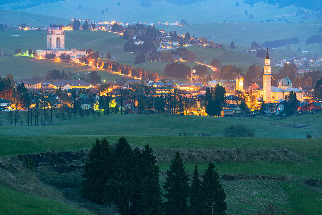 Asiago at sunset, Europe, Italy, Veneto region, Asiago district, Asiago plateau