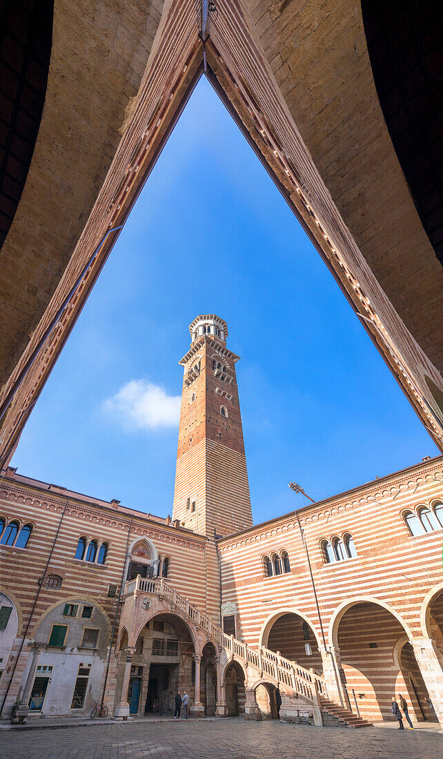 Verona, Veneto, Italy, Palazzo del Mercato Vecchio with Torre dei Lamberti