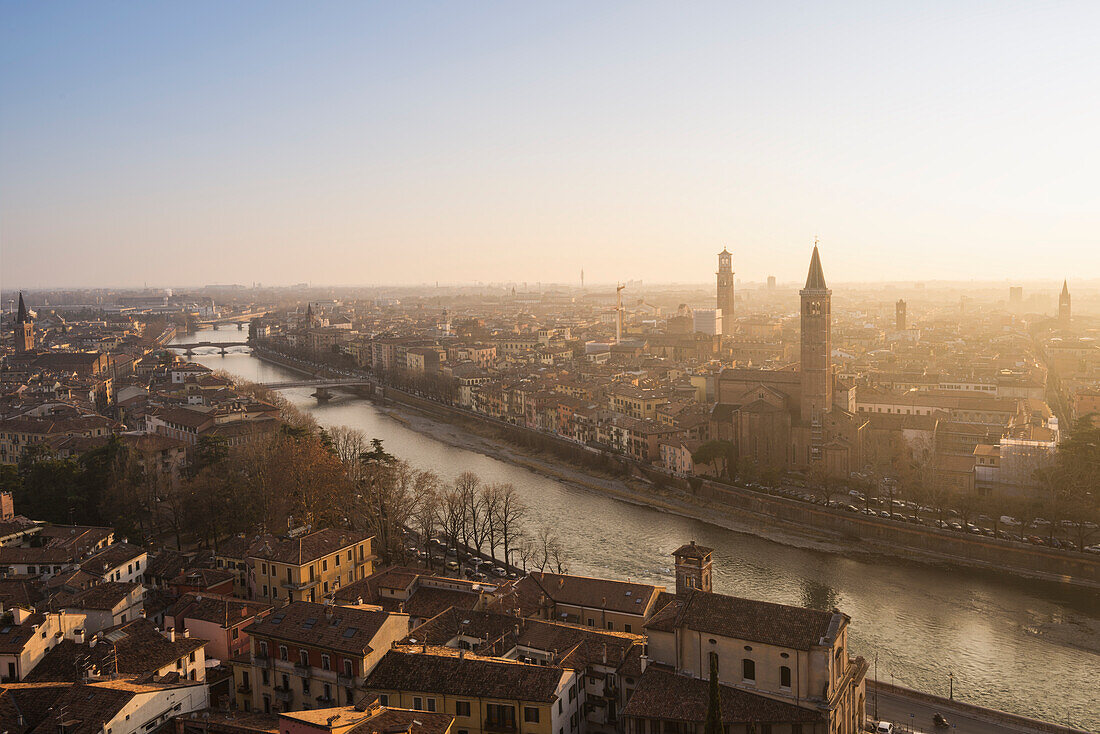 Verona, Veneto, Italy, Panoramic view of Verona from Piazzale Castel San Pietro