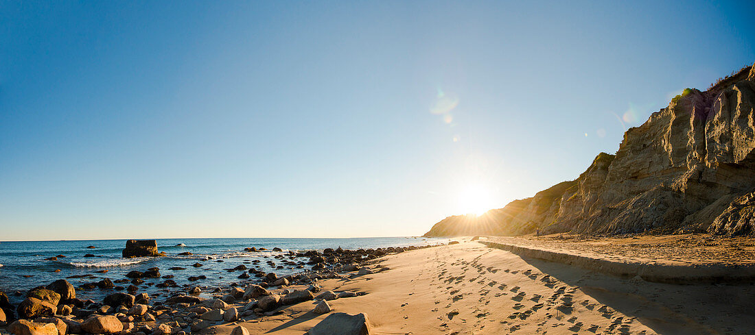 A Mohegan Bluffs In Block Island During Sunset