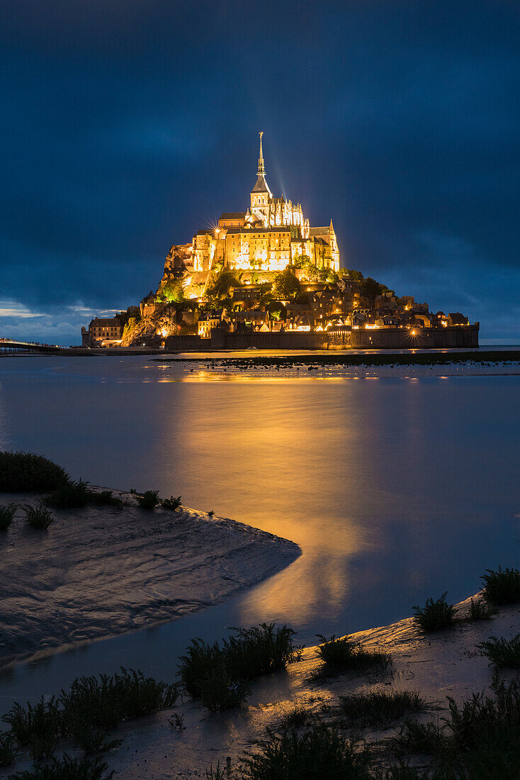 Cloudy sky at dusk, Mont-St-Michel, UNESCO World Heritage Site, Normandy, France, Europe