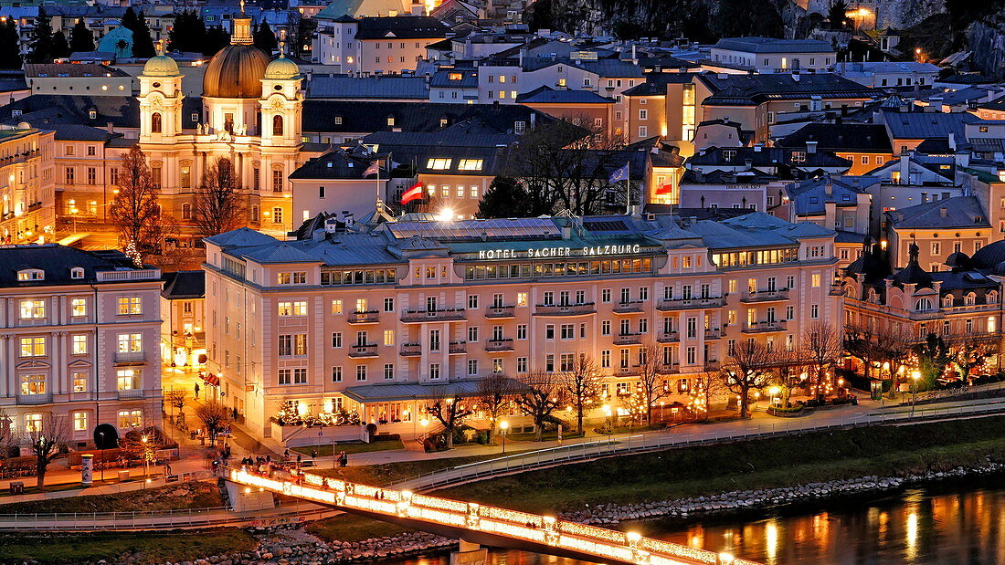 Hotel Sacher on the Salzach River, Salzburg, Austria, Europe