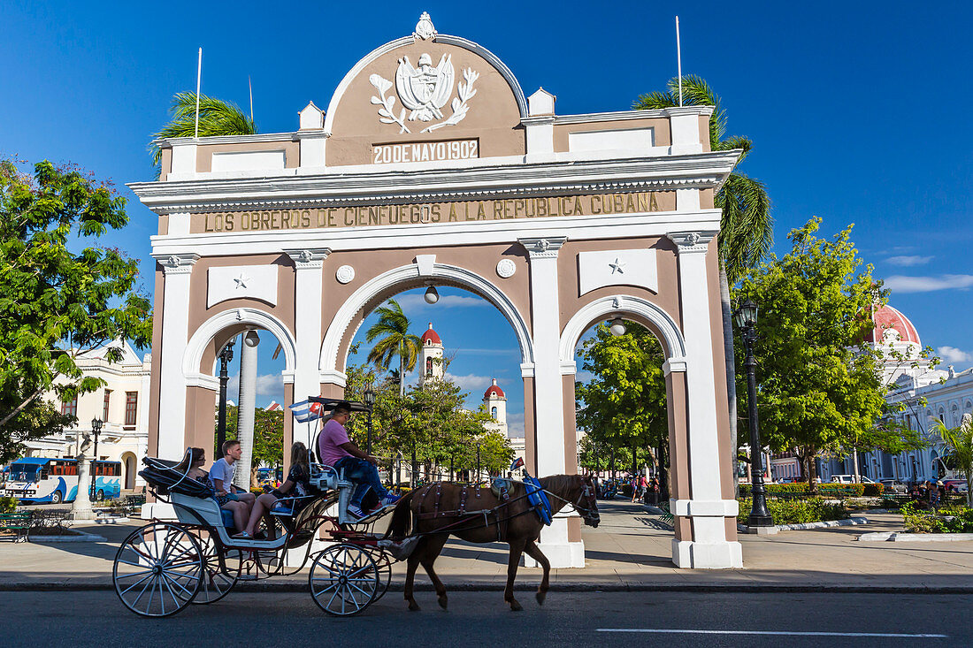 The Arco de Triunfo replica in Parque Jose Marti in the city of Cienfuegos, UNESCO World Heritage Site, Cuba, West Indies, Caribbean, Central America