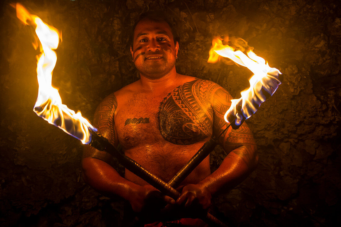 Local fire dancer in the Matavai Resort, Niue, South Pacific, Pacific