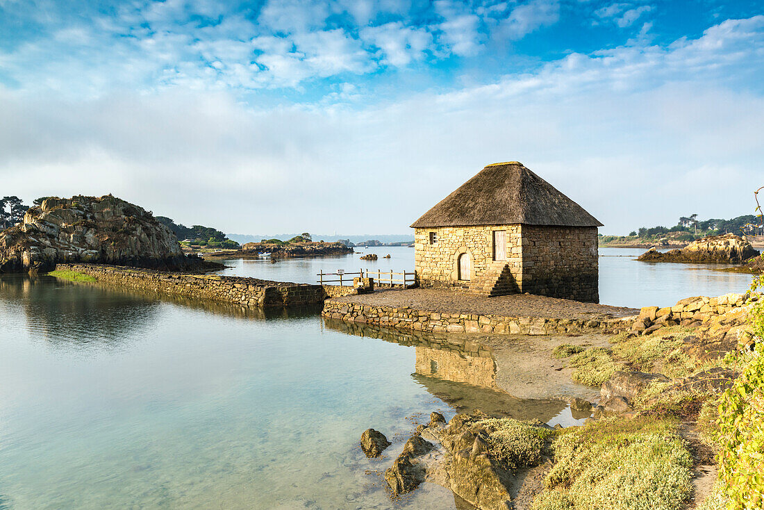 Tide mill on Brehat island, Cotes-d'Armor, Brittany, France, Europe