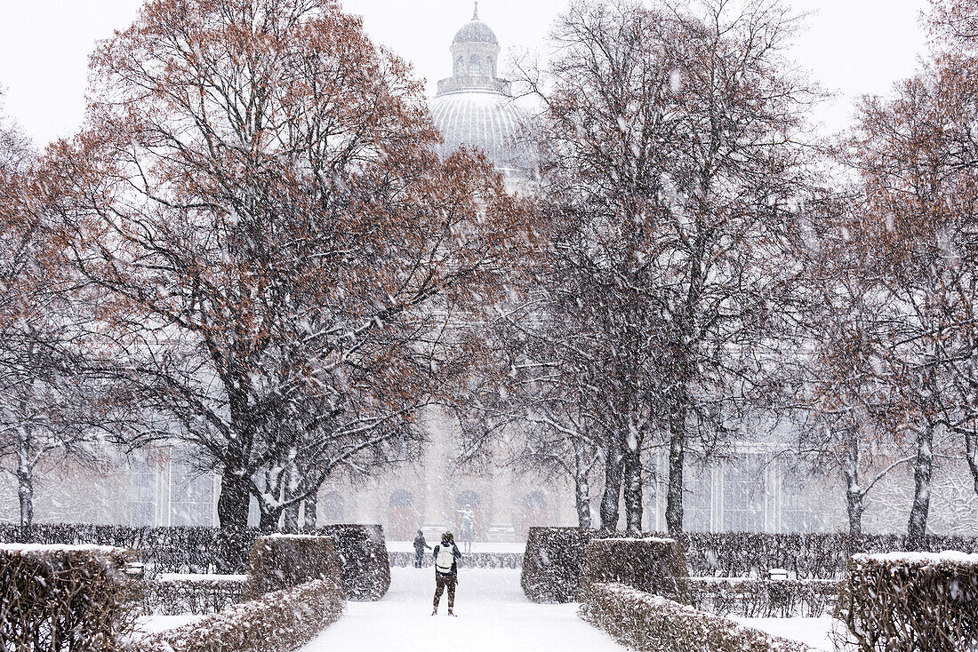 Bayerische Staatskanzlei during Snow Fall in Hofgarten, Munich, Germany