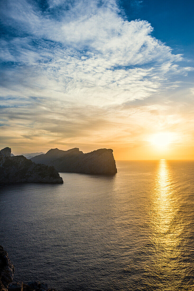 Sunset at Cap Formentor, Port de Pollenca, Serra de Tramuntana, Majorca, Balearic Islands, Spain
